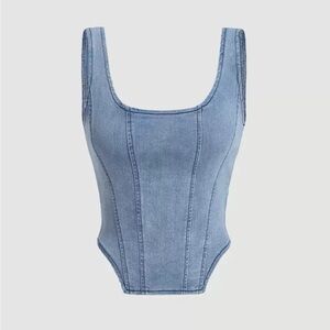NWOT Blue Denim Cropped Paneled Fitted Sleeveless Bodice Style Zip Top